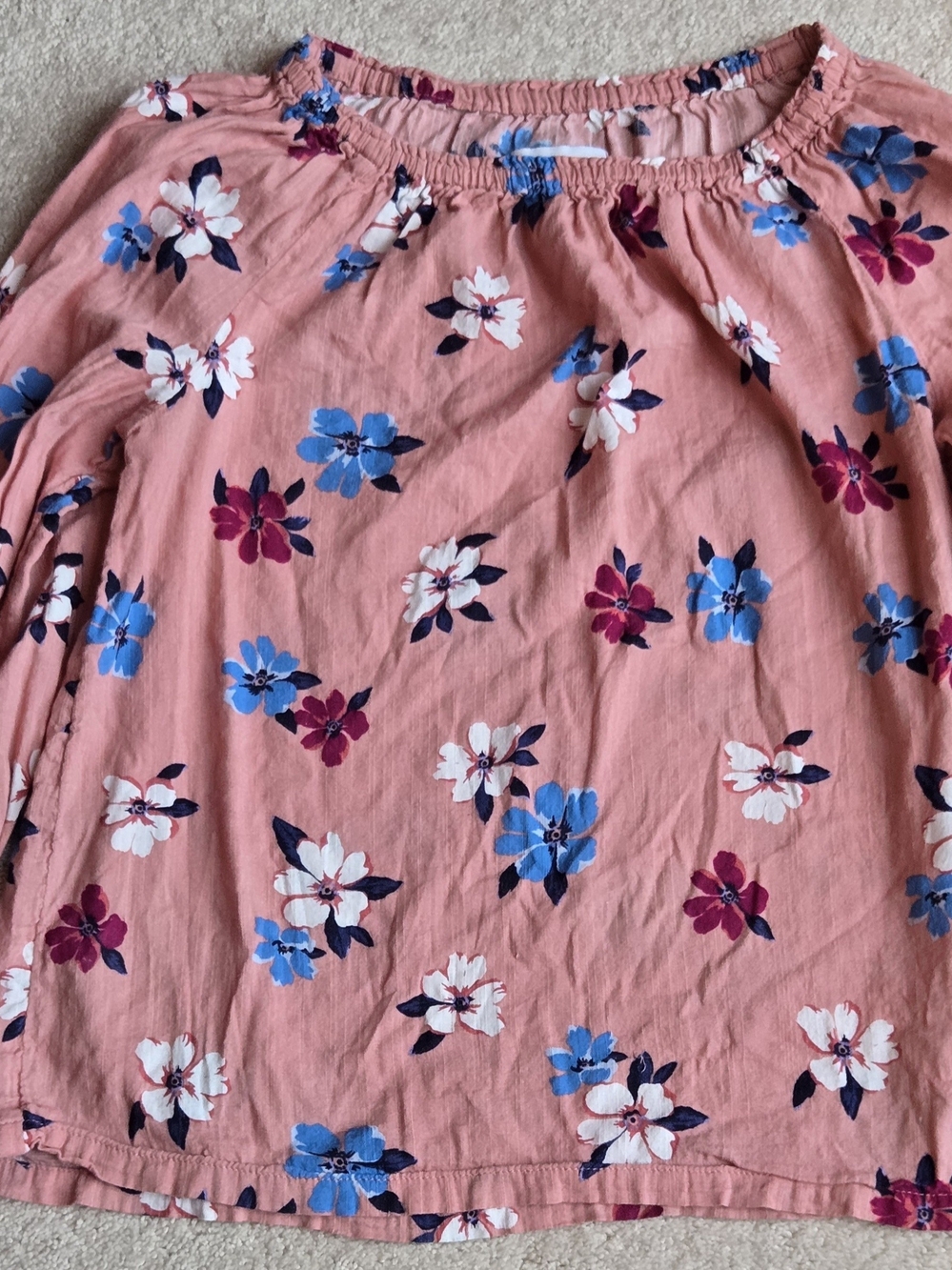 Old Navy Pink Floral Peasant Top with Blue & White Flowers